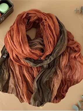 Rust & Coffee Lightweight Crinkle Scarf 68”x29”